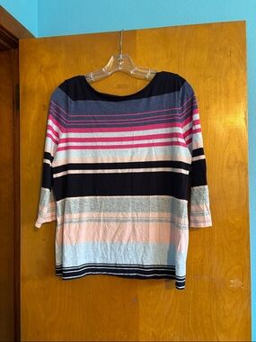 Talbots Striped Long-Sleeve Top in Navy, Pink & Light Blue